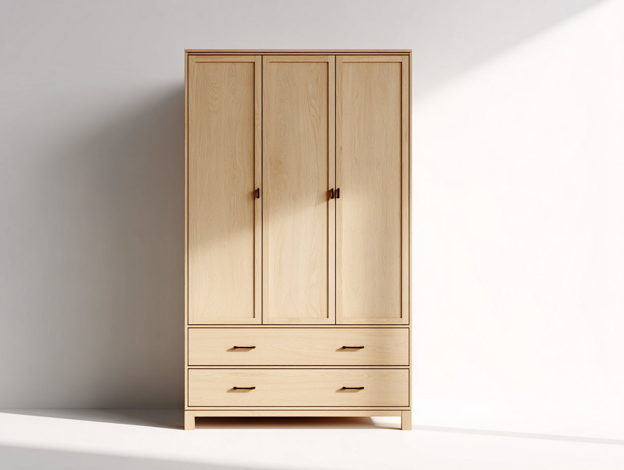 Kleiderschrank aus Holz mit 3 Türen und 2 Schubladen 120 x 55 x 200 cm - Natur - moderner Schlafzimmerstil
