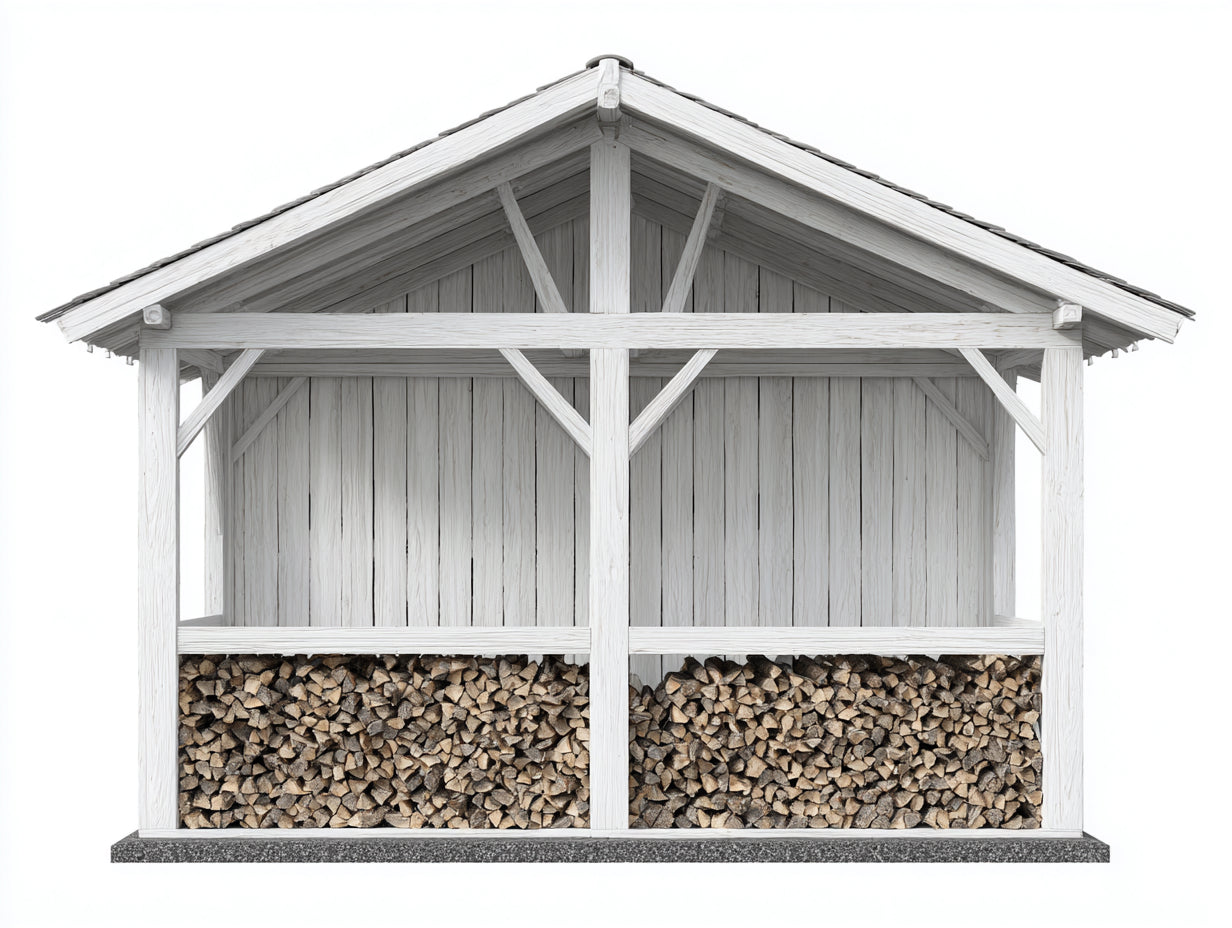 Kaminholzregal - Weißes Holzregal mit Satteldach 320 x 120 x 230 cm - Überdachter Brennholzunterstand für Außenbereich