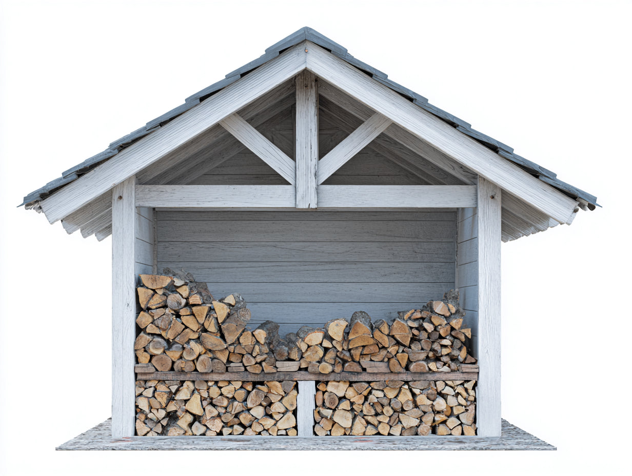 Kaminholzregal Holz Weiß mit grauem Satteldach 220x95x170 cm - Überdachter Außenbereich