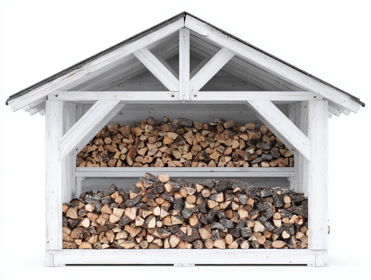 Kaminholzregal aus Holz mit 2 Ebenen 200 x 70 x 185 cm - Weiß-Grau - wettergeschützte Holzlagerung
