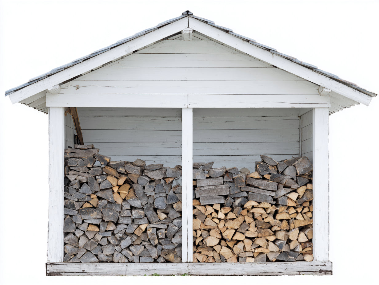 Kaminholzregal aus Holz mit 2 Fächern 220 x 75 x 190 cm - Weiß-Grau - überdachte Holzlagerung