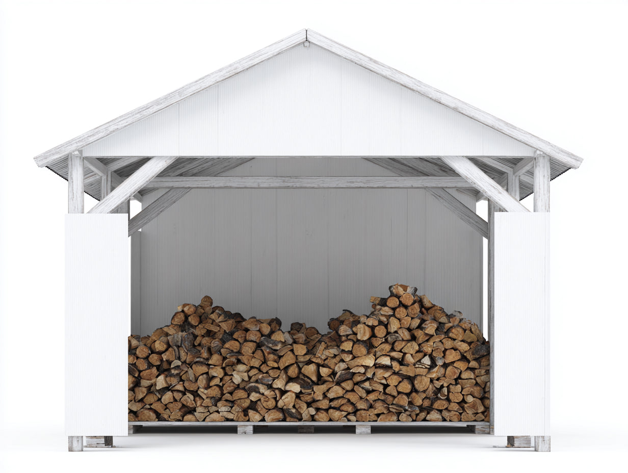 Kaminholzregal - Weißes Holzregal mit Satteldach 320 x 140 x 240 cm - Überdachter Brennholzunterstand für Außenbereich