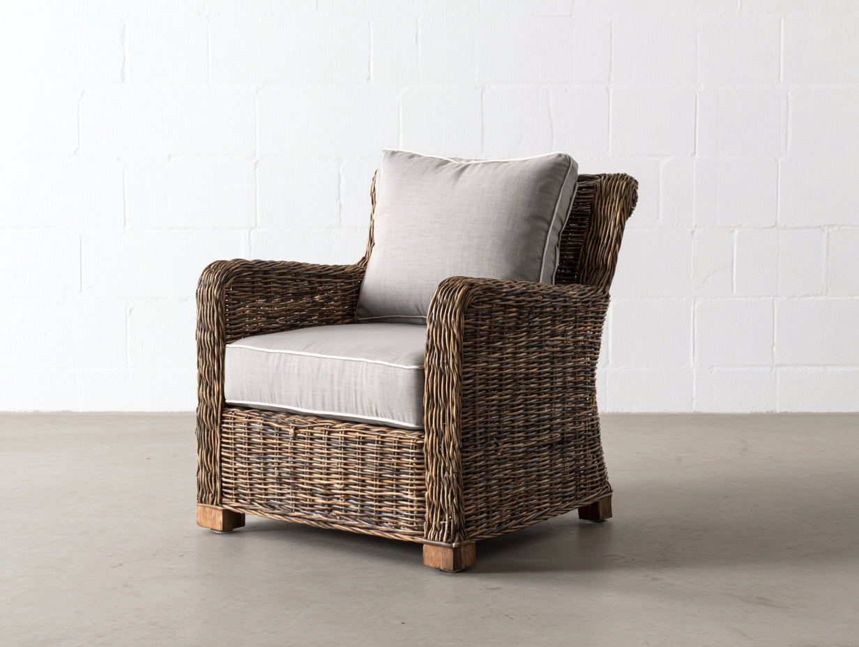 Polyrattan Gartensessel 76x78x88 cm - Braun-Hellgrau - mit Armlehnen für Garten und Terrasse