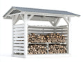 Kaminholzregal Holz mit Metalldach 260x120x220 cm - Weiß-Grau - Rustikales Design für Garten