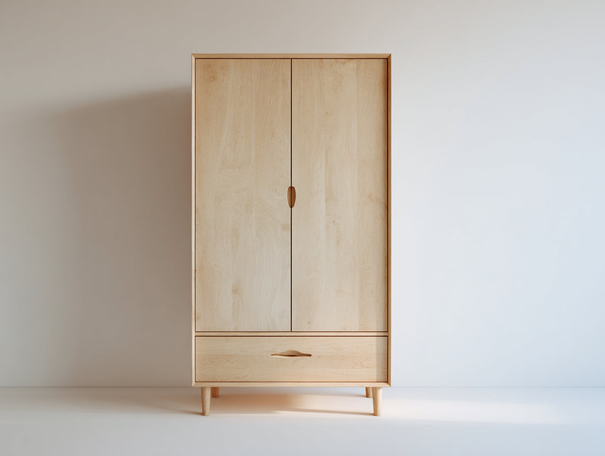 Kleiderschrank aus Holz mit 2 Türen und 1 Schublade 90 x 55 x 180 cm - Natur - moderner Schlafzimmerstil