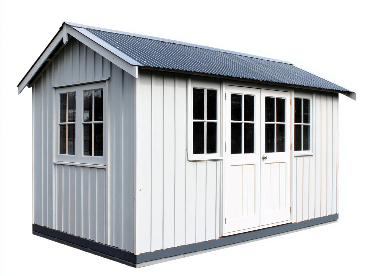 Gartenhäuser - Weißes Gartenhaus mit 2 Türen und Fenstern 320 x 220 x 240 cm - Gerätehaus mit Satteldach