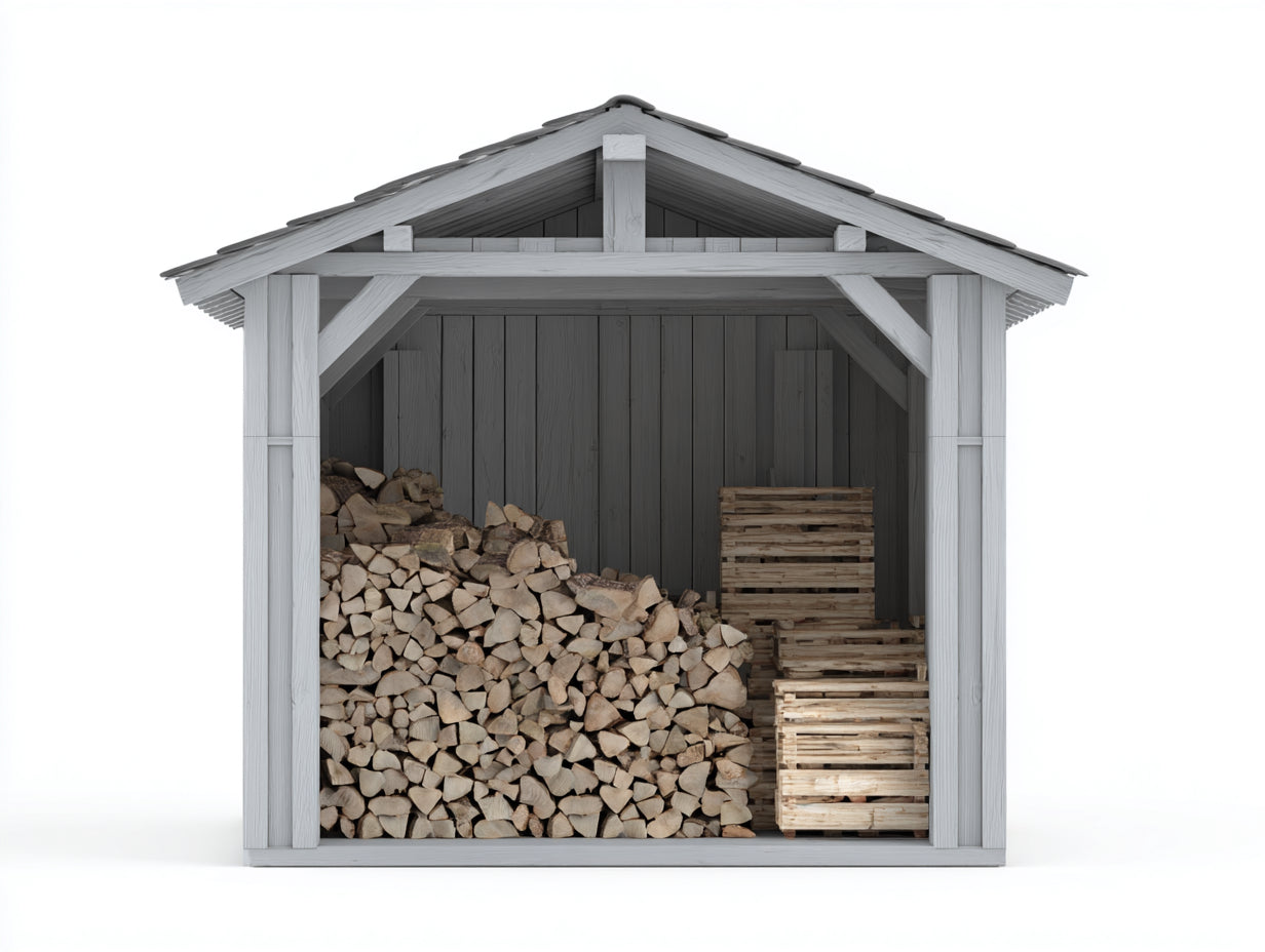 Kaminholzregal Holz 220x80x220 cm - Weiß-Grau - überdacht für Außenbereich