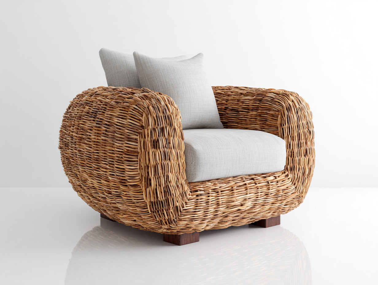 Polyrattan Gartensessel 86x84x78 cm - Naturfarben-Beige - rund geformt mit Armlehnen für Garten und Terrasse