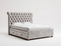 Doppelbett Samt gepolstert 218x192x145 cm - Hellgrau - Chesterfield Kopfteil mit Schubladen für Schlafzimmer