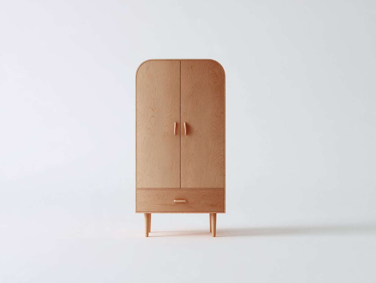 Kleiderschrank Holz Hellbraun mit 2 Türen und 1 Schublade 88x50x150 cm - Modernes Schlafzimmer