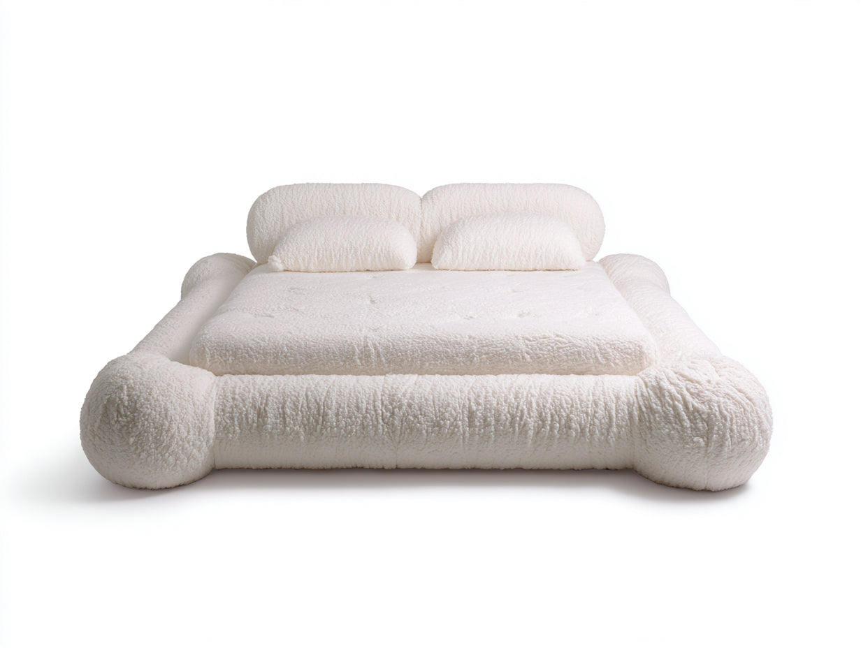 Doppelbett Polsterbett Bouclé 220x180x72 cm - Cremeweiß - Modernes Design für Schlafzimmer