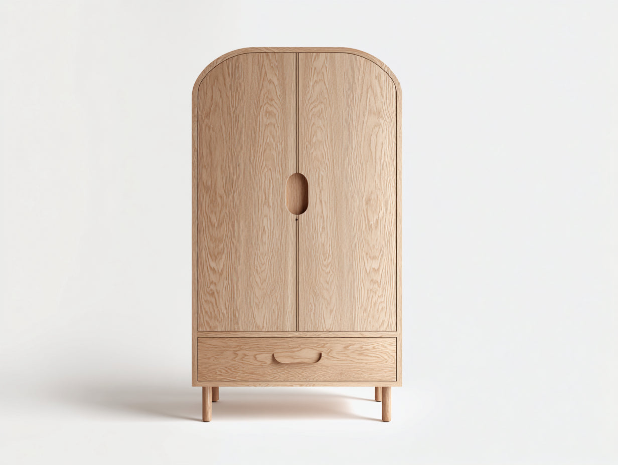 Kleiderschrank Holzwerkstoff 90x52x180 cm - Naturfarben - 2 Türen und 1 Schublade für Schlafzimmer