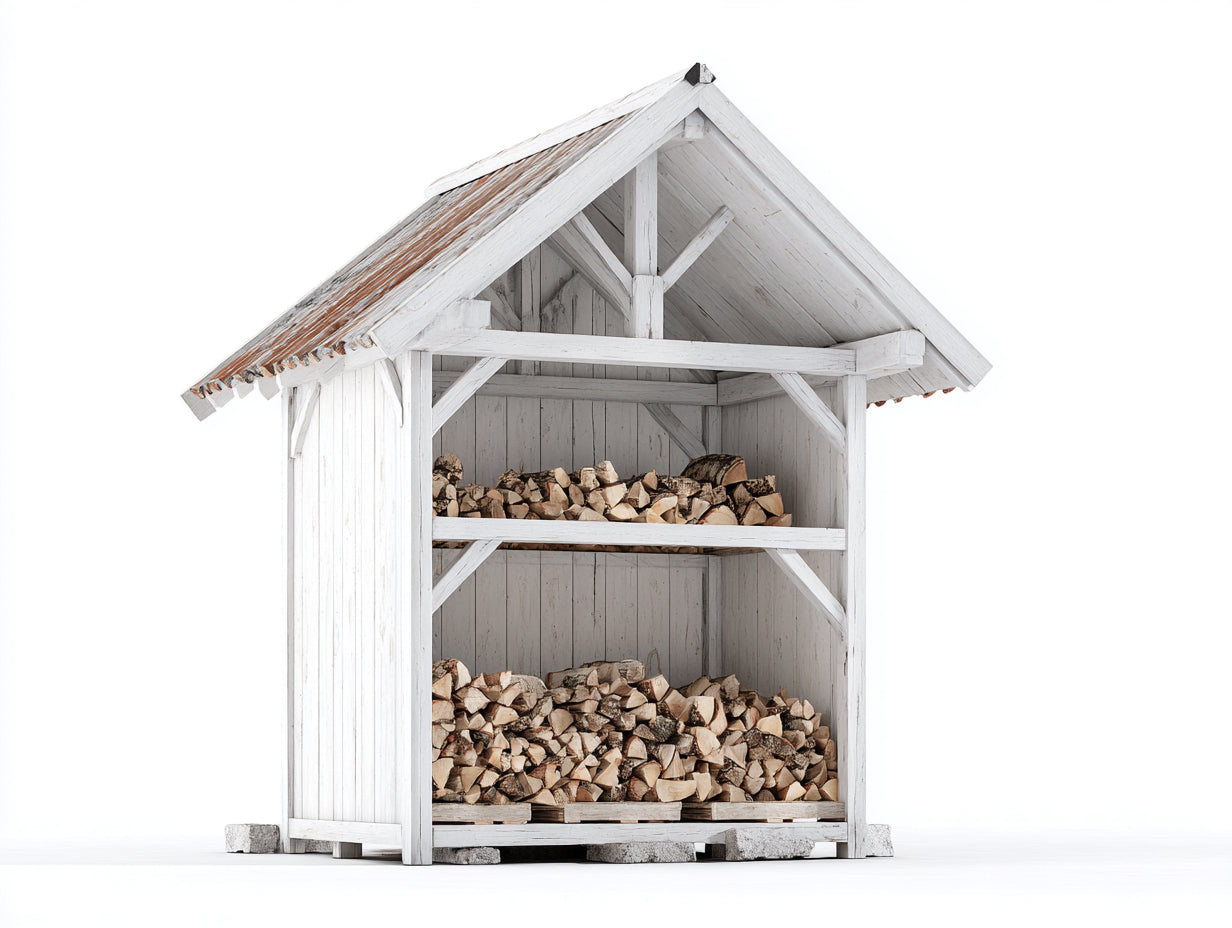 Kaminholzregal Holz 180x80x220 cm - Weiß-Natur - Rustikales Design für Garten