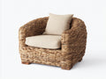 Polyrattan Gartensessel - Naturbeiges Geflecht mit beiger Polsterung und Holzfüßen 95 x 88 x 78 cm - Moderner Loungesessel für Garten