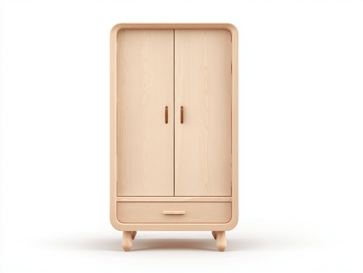 Kleiderschrank Holz Hellbraun mit 2 Türen und 1 Schublade 90x55x160 cm - Modernes Schlafzimmer