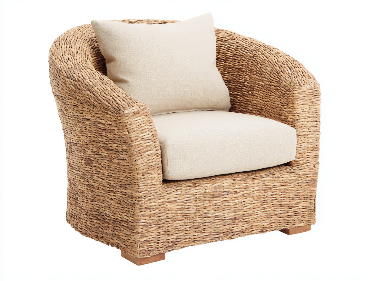 Polyrattan Gartensessel 84x82x86 cm - Naturfarben-Beige - rund geformt mit Armlehnen für Garten und Terrasse