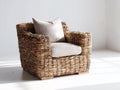 Polyrattan Gartensessel Naturbraun mit beigem Polster 92x86x74 cm - Geflochtene Optik
