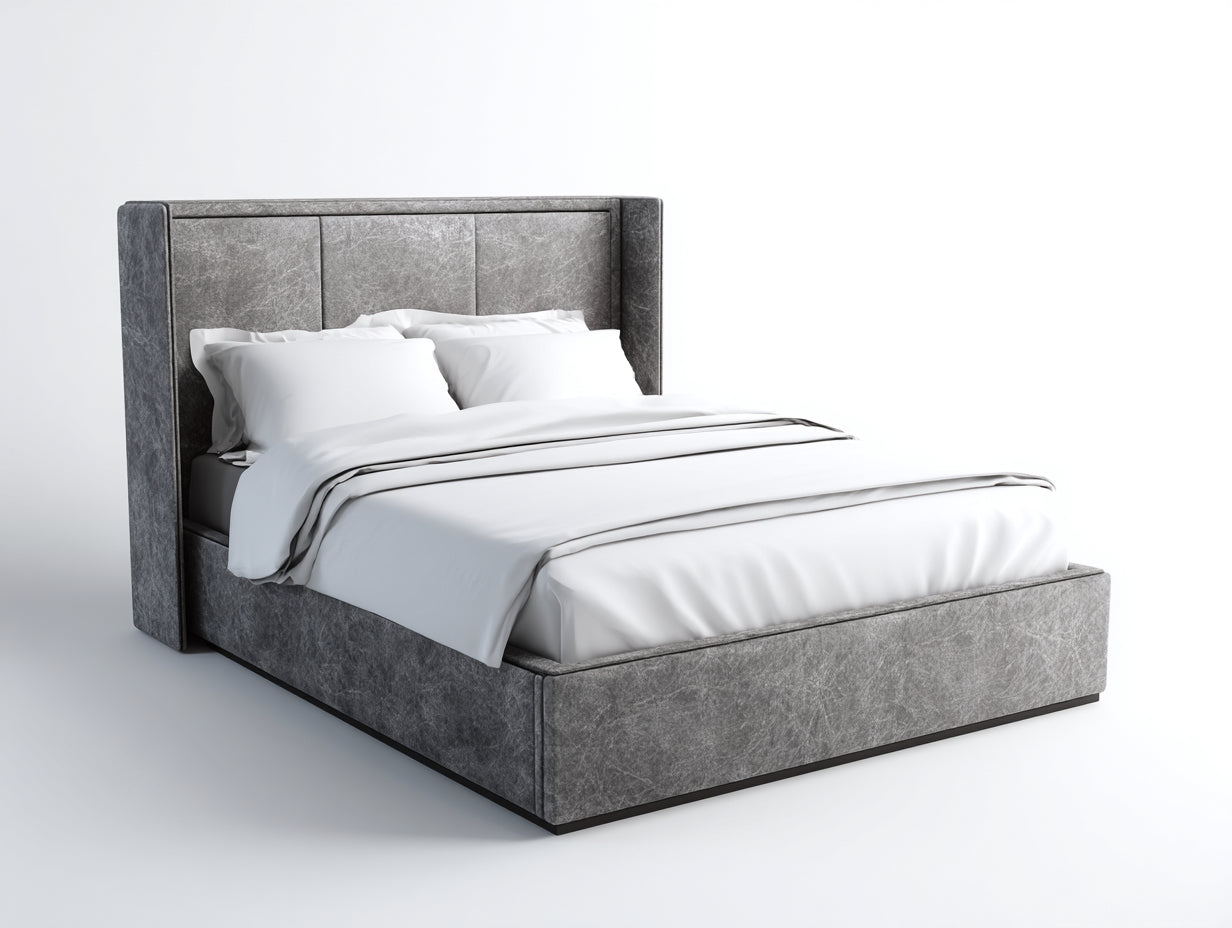 Doppelbett Stoff gepolstert 215x188x120 cm - Grau - hohes Kopfteil für Schlafzimmer