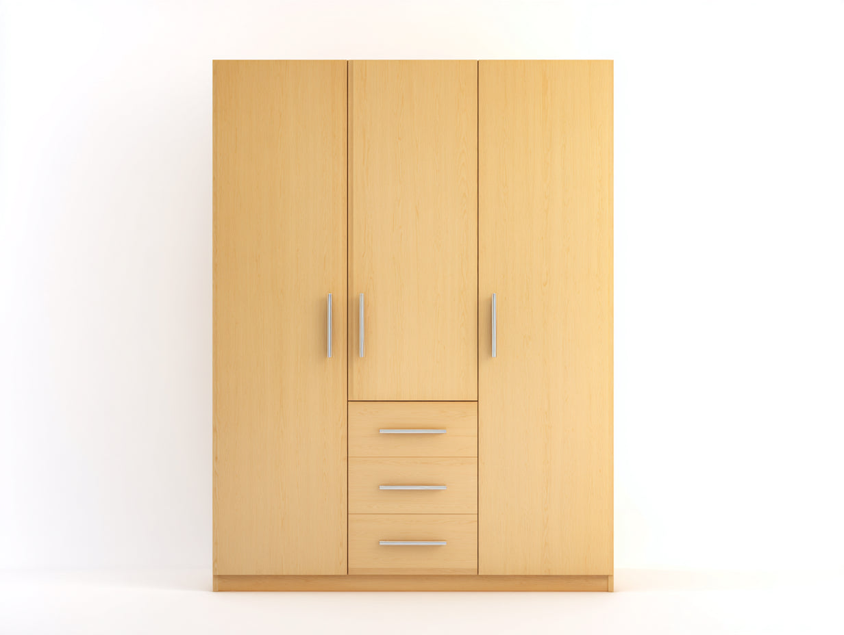 Kleiderschrank - Holzoptik in Naturholz mit 3 Türen und 3 Schubladen 120 x 52 x 180 cm - Moderner Schlafzimmerschrank