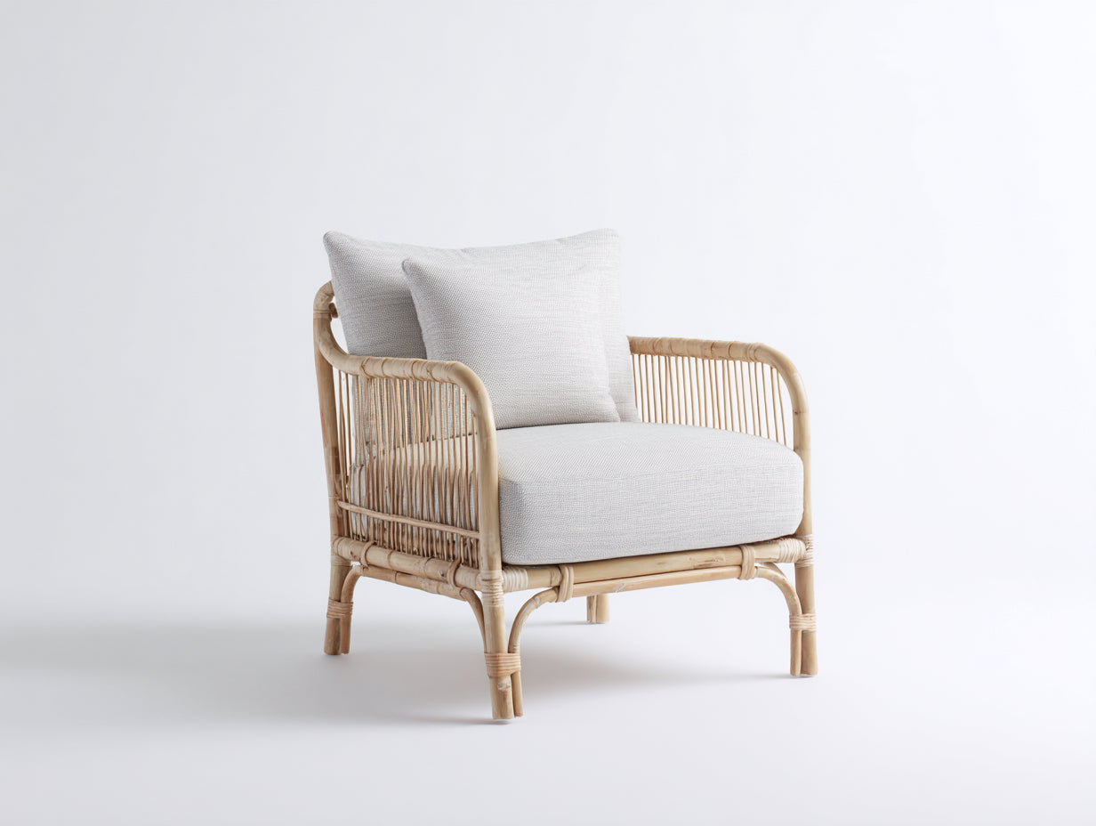 Polyrattan Gartensessel Naturbeige mit hellem Polster 85x80x76 cm - Moderner Außenbereich