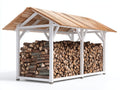 Kaminholzregal - Weißer Holzrahmen mit Naturholzdach 360 x 130 x 230 cm - Überdachter Brennholzunterstand für Außenbereich
