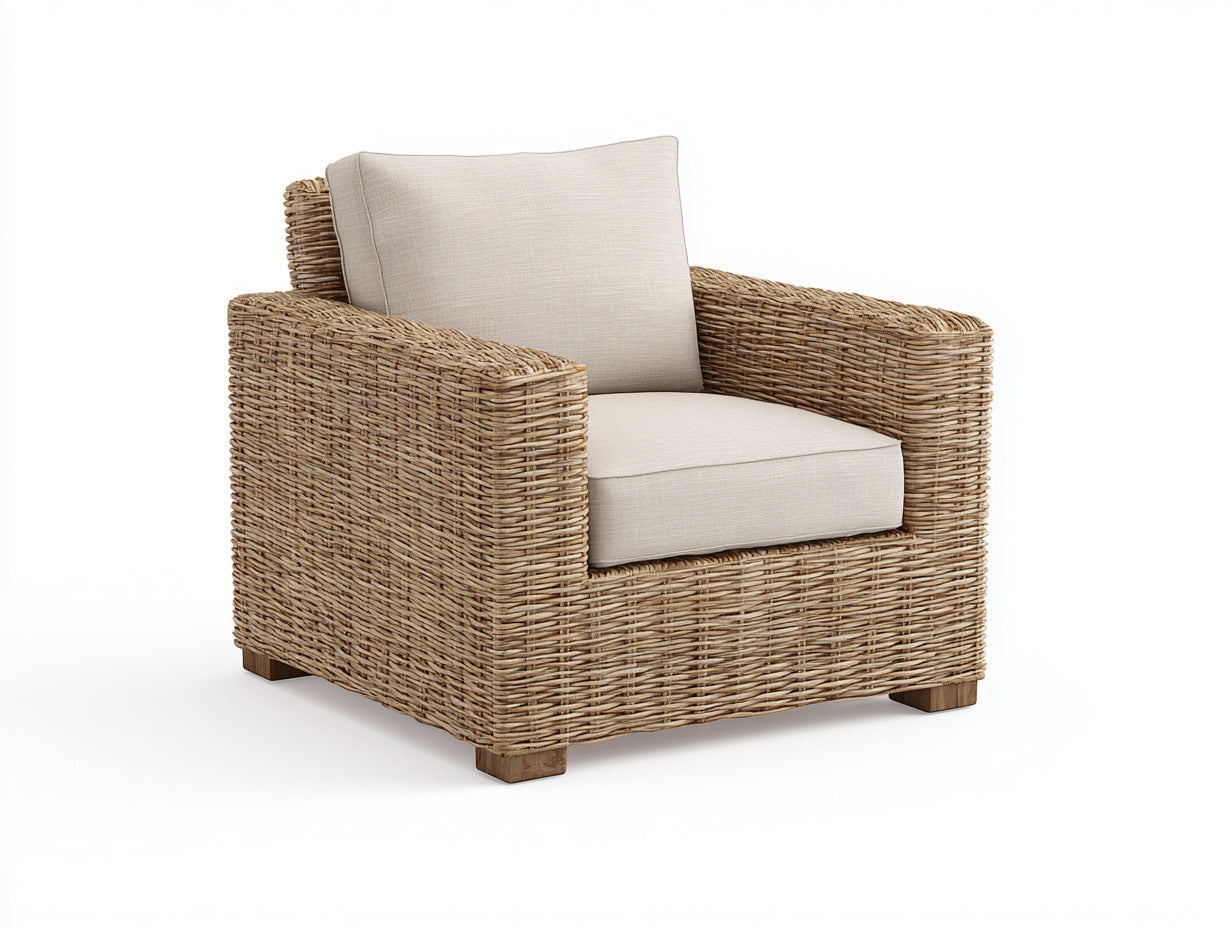 Polyrattan Gartensessel mit breiten Armlehnen 86 x 82 x 76 cm - Natur-Beige-Braun - moderner Lounge-Stil