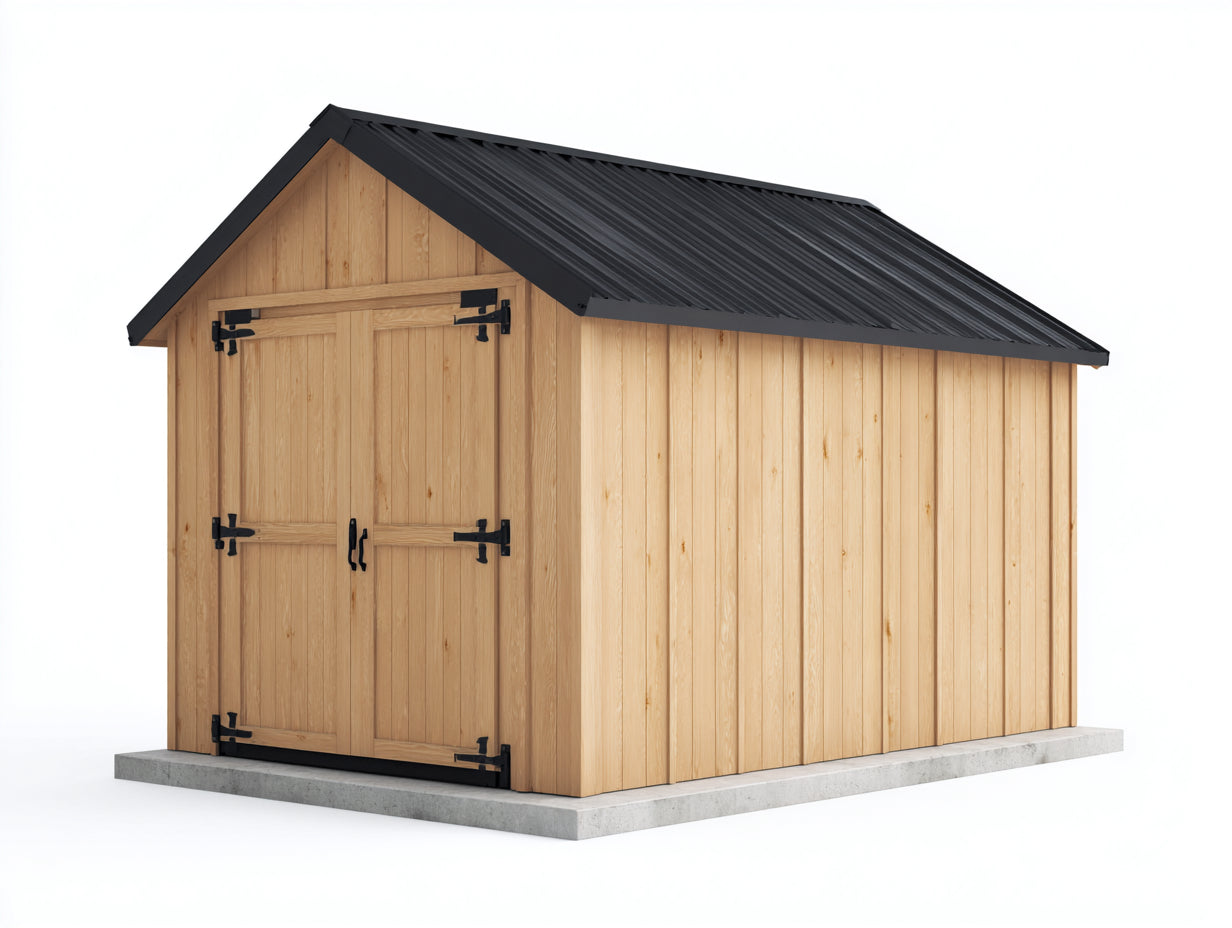 Gartenhäuser Holz Naturbraun mit schwarzem Satteldach 320x240x220 cm - Geräteschuppen für Garten
