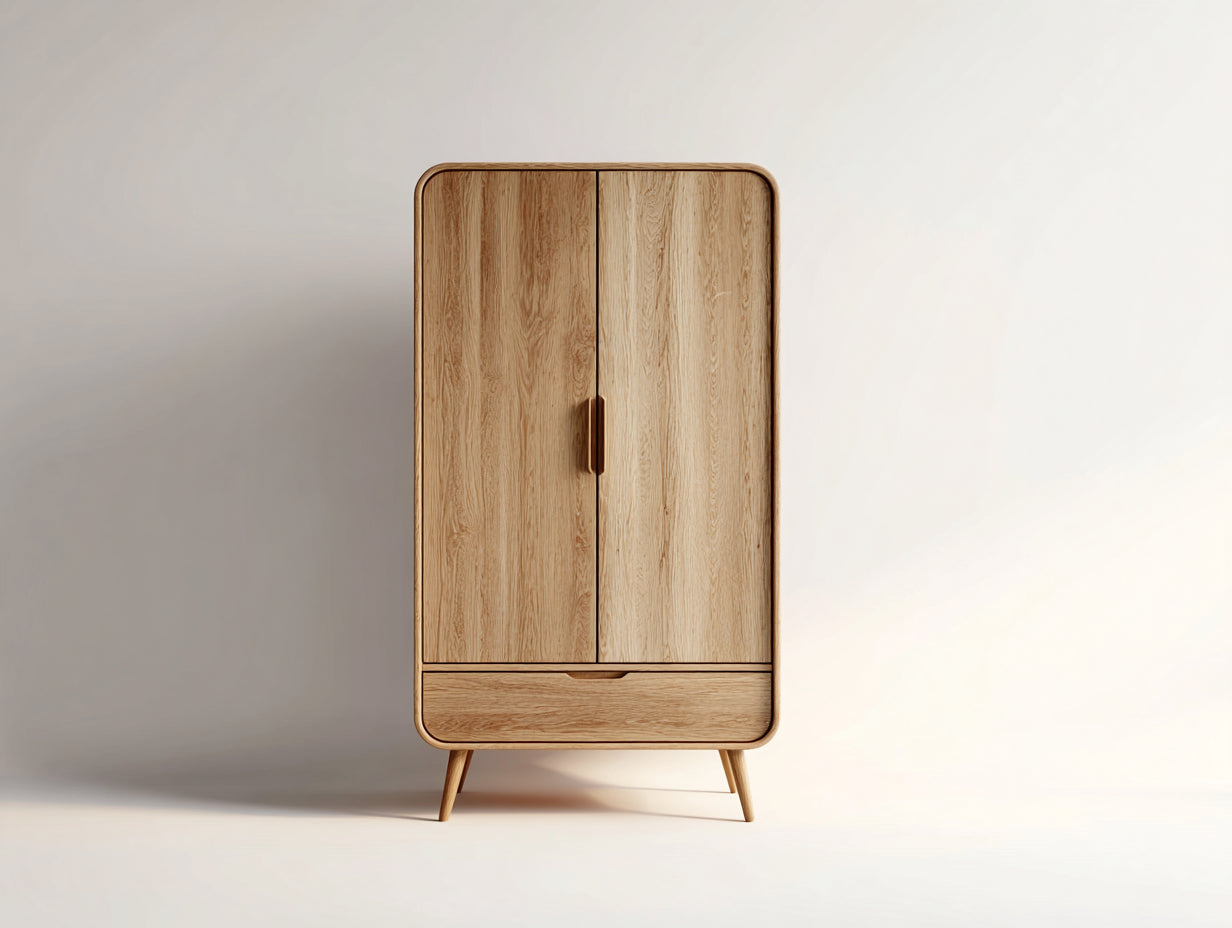 Kleiderschrank Holzoptik mit 2 Türen und 1 Schublade 90x55x175 cm - Natur - Skandinavisches Design für Schlafzimmer