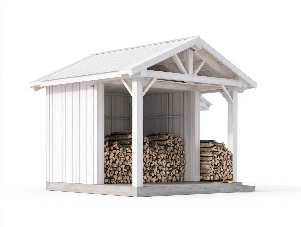Kaminholzregal - Weißes Holzregal mit Dach 300 x 160 x 230 cm - Überdachter Brennholzunterstand für Außenbereich