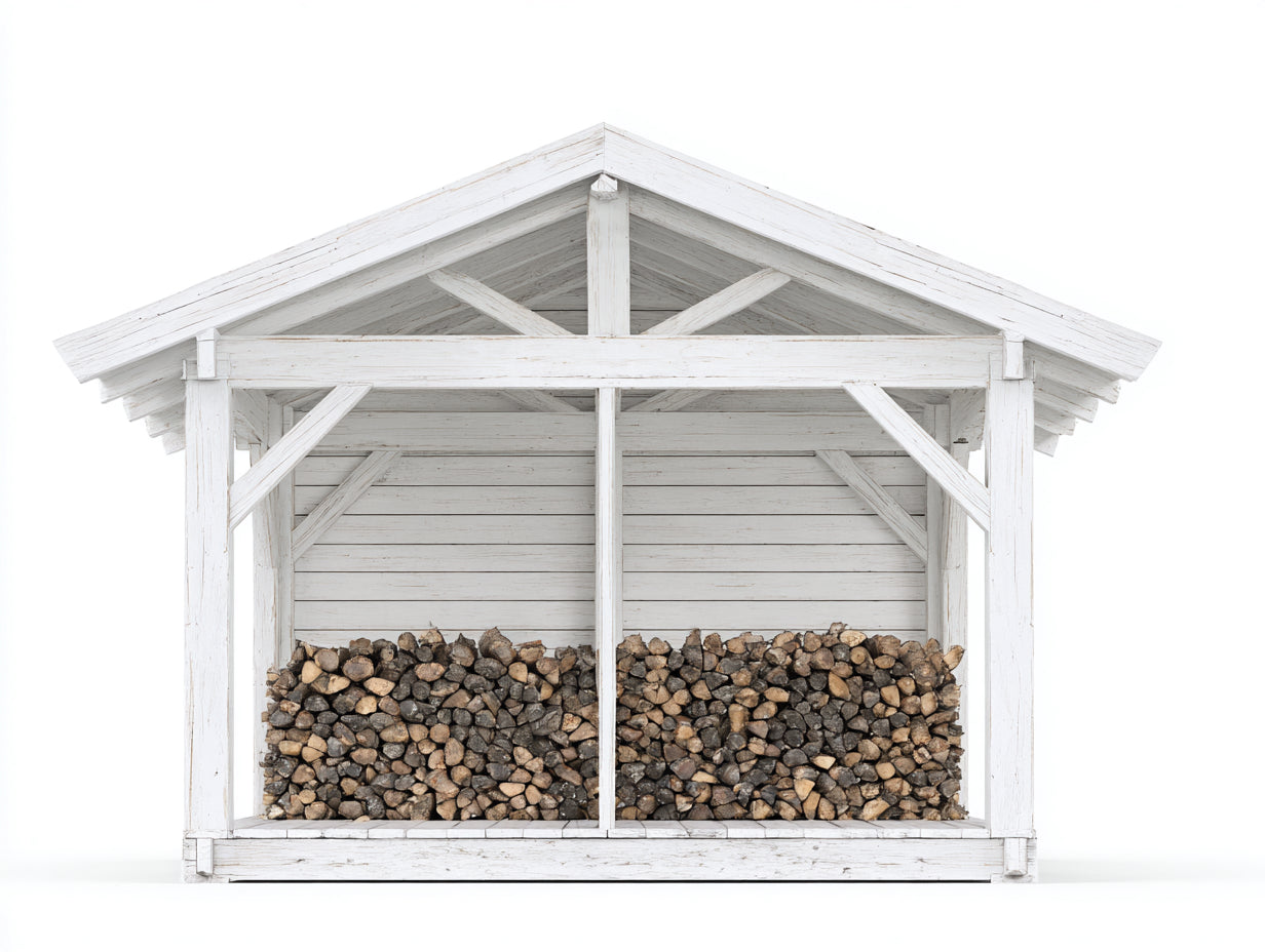 Kaminholzregal Holz 240x90x220 cm - Weiß - überdacht mit 2 Fächern für Außenbereich